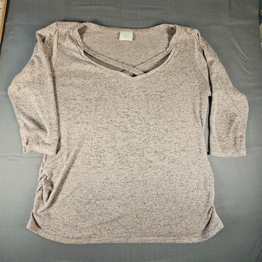 Sirenlily Maternity XL Mauve Marled Knit Ruched Side Crisscross V-Neck  MTA1472